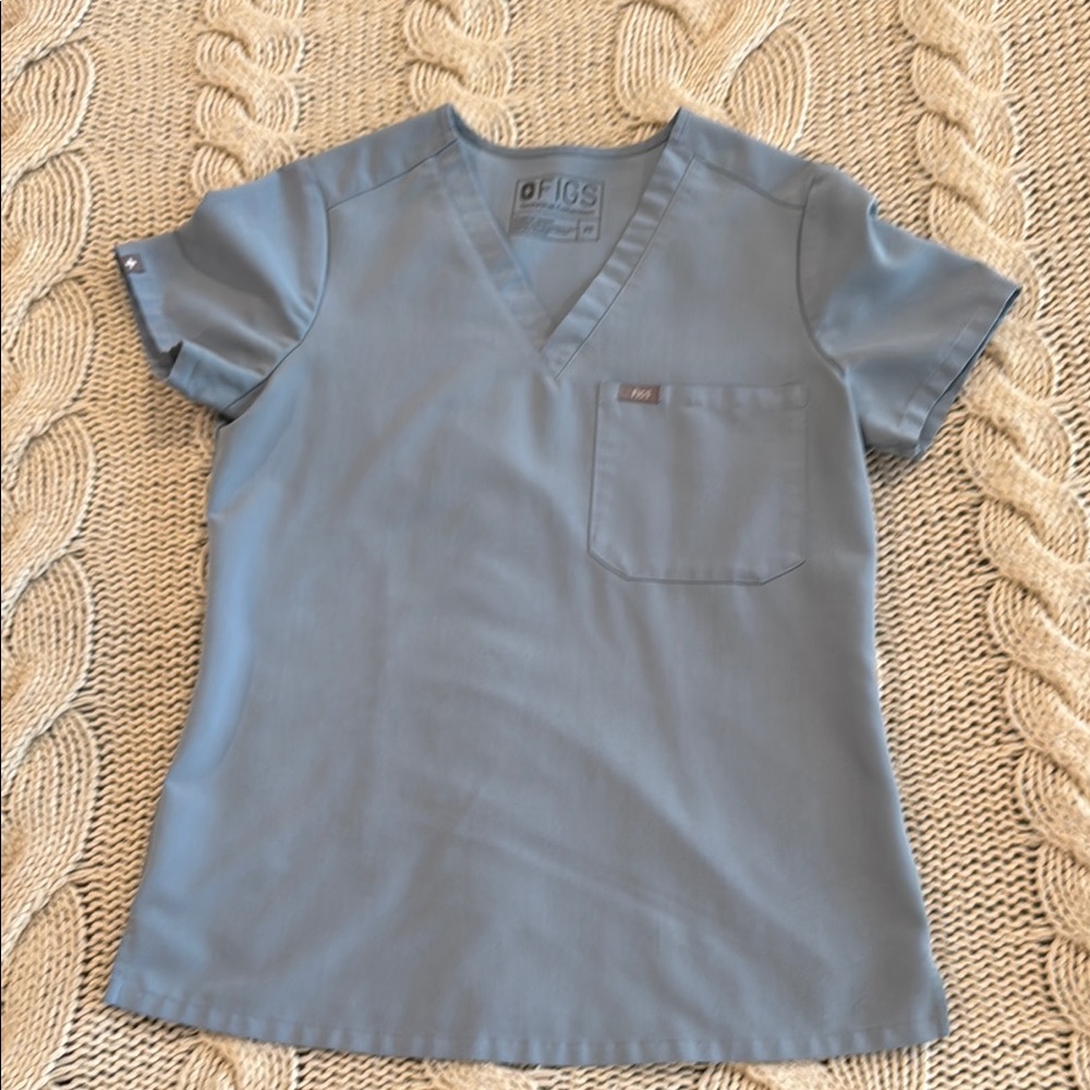 Figs Dusty Blue Scrub Top